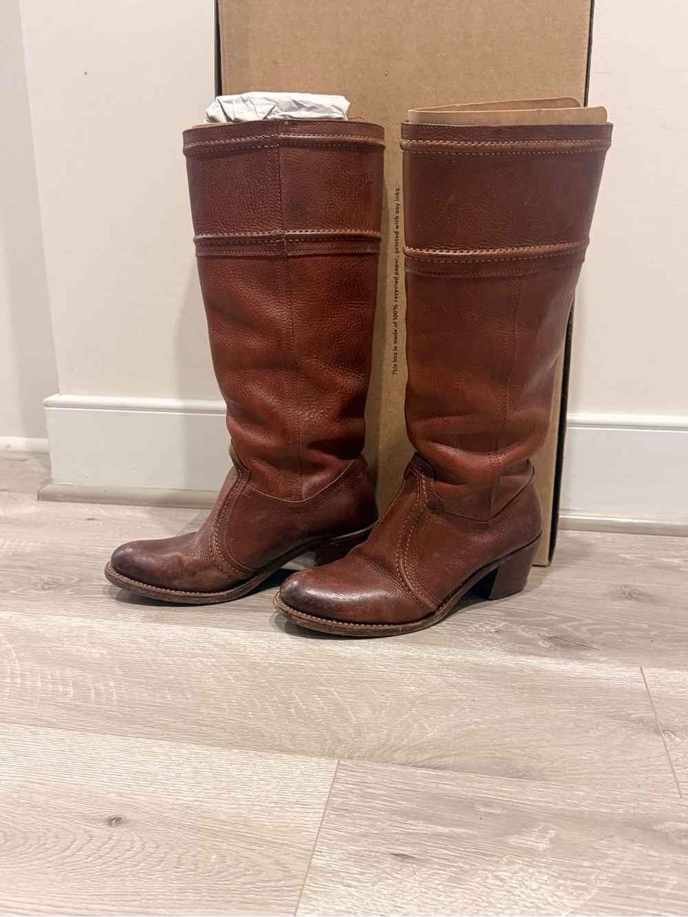 Frye Rustic Chestnut Leather Knee-High Heeled Boots